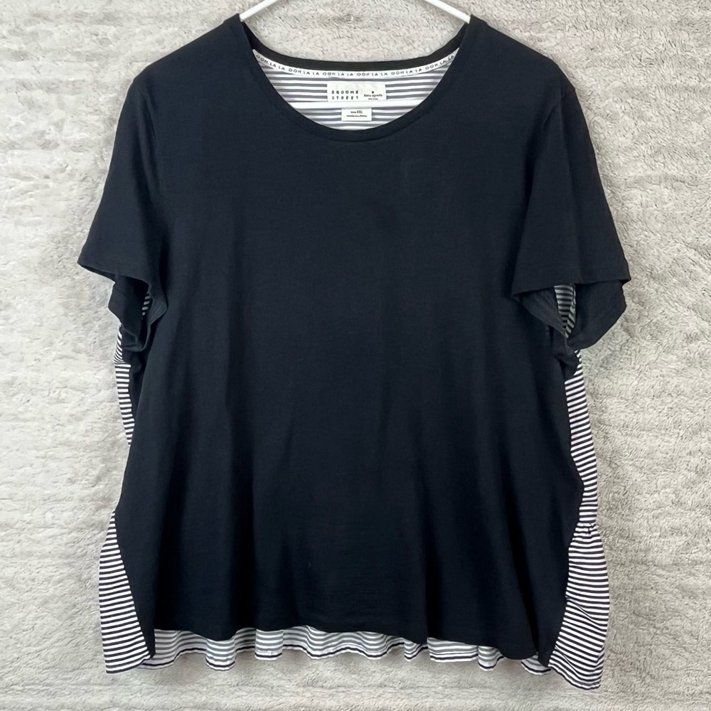 KATE SPADE BROOME STREET Womens Navy Blue Peplum Top Ooh La La Size 2XL - Picture 1 of 15